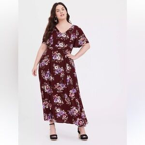 Floral V-Neck Maxi Dress - Burgundy